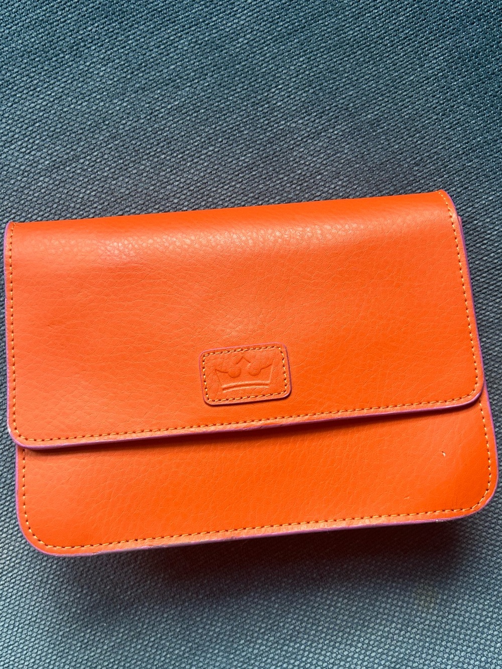 Bright Orange Leather Flap Wristlet Clutch